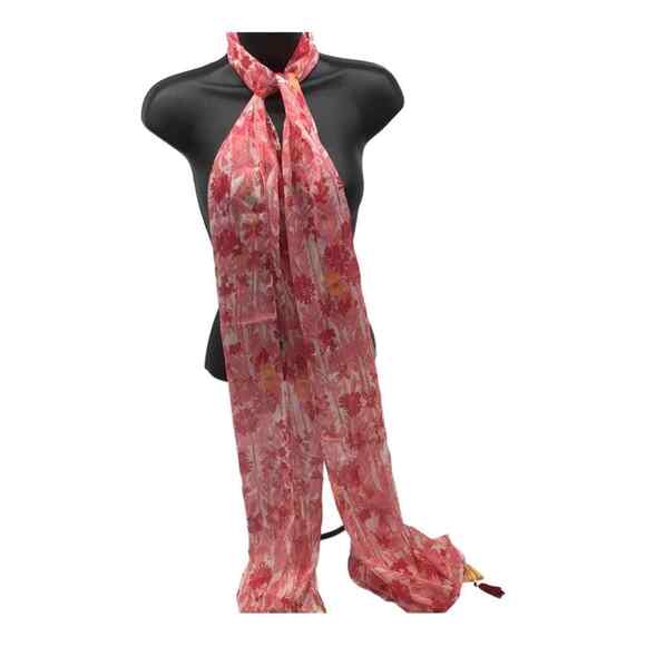Collection 18 Womens Pink Floral Tasseled Rectangle Scarf 12x96 NWT - Picture 6 of 16